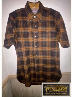 Vintage Pendleton American Classic Virgin Wool Plaid button-down Shirt Mens Med